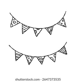 Hand Drawn Decoration Material, Line Art, Garland, Party Flag, Bunting Flag Set