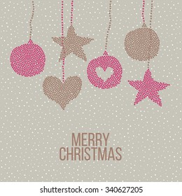 Hand drawn decorations hanging over snowy background