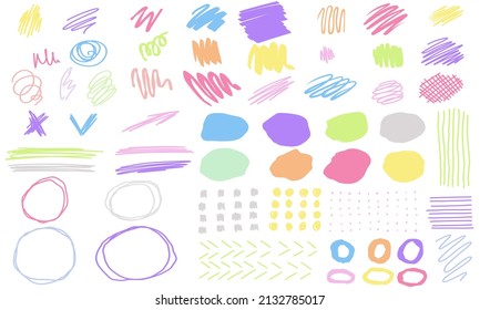Handgezeichnete abstrakte Kollektion mit bunten Doodle-Elementen. Vektorkreise, süße Linien.