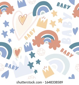 Hand drawn decorative abstract kids seamless pattern to print, textile, apparel design. Modern cute girly background.  For wrapping paper, scrapbooking.