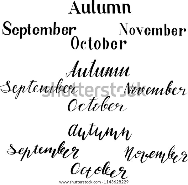 Hand Drawn Decorative Autumn Lettering Different Signs Symbols