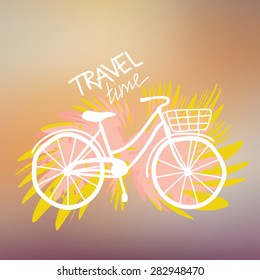 Hand drawn decorative bicycle on blurred vector background. EPS 10