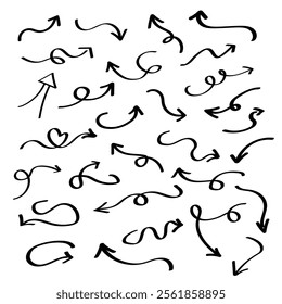 Hand drawn decorative black arrow collection premium vector