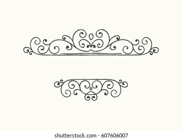 Hand Drawn Decorative Border In Grunge Retro Style. Elegant Vintage Calligraphic Vignette Or Divider For Greeting Card, Banner, Retro Party, Wedding Invitation, Menu, Postcard. Vector Illustration.