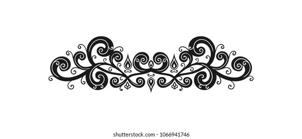 Hand drawn decorative border in retro style. Vintage calligraphic vignette or divider for greeting card, wedding invitation, menu, postcard. Swirls ornament and page decoration. Vector illustration.