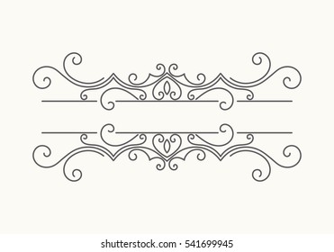 Hand drawn decorative border in retro style. Elegant vintage calligraphic vignette or divider for greeting card, banner, retro party, wedding invitation, menu, postcard. Vector illustration.