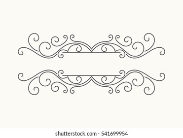 Hand drawn decorative border in retro style. Elegant vintage calligraphic vignette or divider for greeting card, banner, retro party, wedding invitation, menu, postcard. Vector illustration.