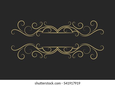 Hand drawn decorative border in retro style. Elegant vintage calligraphic vignette or divider for greeting card, banner, retro party, wedding invitation, menu, postcard. Vector illustration.