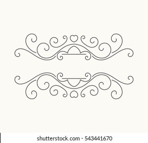 Hand drawn decorative border in retro style. Elegant vintage calligraphic vignette or divider for greeting card, banner, retro party, wedding invitation, menu, postcard. Vector illustration.