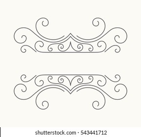 Hand drawn decorative border in retro style. Elegant vintage calligraphic vignette or divider for greeting card, banner, retro party, wedding invitation, menu, postcard. Vector illustration.