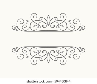 Hand drawn decorative border in retro style with editable stroke. Vintage calligraphic vignette or divider for greeting card, banner, party, wedding invitation, menu, postcard. Vector illustration.