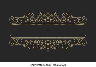 Hand drawn decorative border in retro style with editable stroke. Vintage calligraphic vignette or divider for greeting card, banner, party, wedding invitation, menu, postcard. Vector illustration.