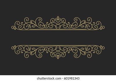 Hand drawn decorative border in retro style with editable stroke. Vintage calligraphic vignette or divider for greeting card, banner, party, wedding invitation, menu, postcard. Vector illustration.