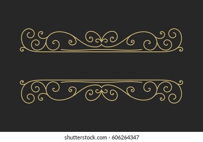 Hand drawn decorative border in retro style with editable stroke. Vintage calligraphic vignette or divider for greeting card, banner, party, wedding invitation, menu, postcard. Vector illustration.