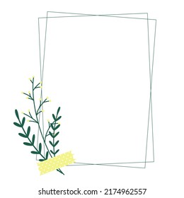 Hand drawn decorative botanical frame with leaves and branches. Rectangular patterns of leaves and flowers, vector illustration. Foliage outline for invitation or greeting card