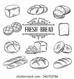 Hand Drawn Decorative Bread Bakery . Vector Illustration. 