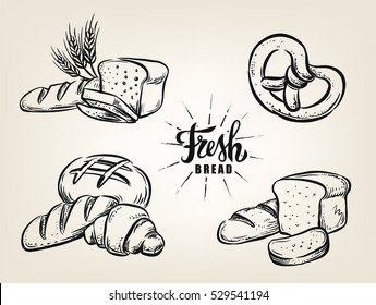 Hand drawn decorative bread bakery on beige background