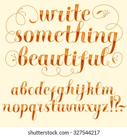 Hand drawn decorative brush calligraphy vector ABC letters with floral ornament. Beautiful font for your design.