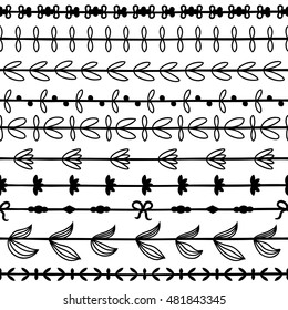 Hand drawn decorative brushes set. For making custom invitations, cards or page decoration, flash tattoo. White outlines on white.