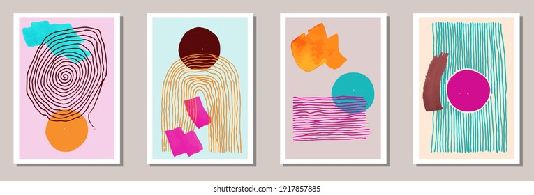 Hand drawn decorative canvas vector collection. Watercolor blotches backgrounds. Japanese style prints. Cool artistic cover templates. Brush stroke elements.