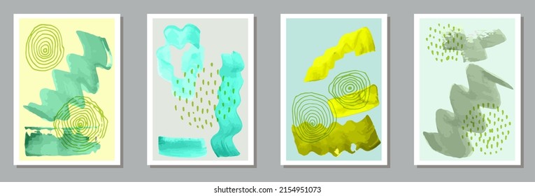 Conjunto de vectores de lienzo decorativo dibujado a mano. Formas de manchas de color de agua. Diseño de estilo escandinavo. Elegantes plantillas de afiches de oficina. Elementos de trazo de pincel.