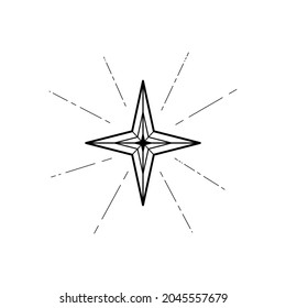 Hand drawn decorative celestial star. Spiritual symbol celestial space. Magic talisman isolated on white background.