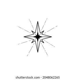 Hand drawn decorative celestial star. Spiritual symbol celestial space. Magic talisman isolated on white background.