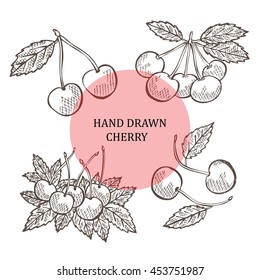 Hand drawn decorative cherry fruits, design elements. Can be used for cards, invitations, scrapbooking, print, manufacturing. Fruit theme. Fruit sketch