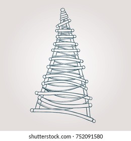 Hand drawn decorative Christmas tree.
New year and christmas design theme.
Vector illustration.