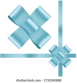 Hand drawn decorative colored Blue bow ribbon. Bow page decoration, packaging, invitation elements, Christmas, Valentine, birthday, holiday gift wrapping elements