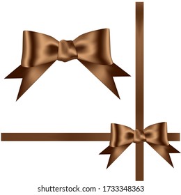 Hand drawn decorative colored Brown bow ribbon. Bow page decoration, packaging, invitation elements, Christmas, Valentine, birthday, holiday gift wrapping elements