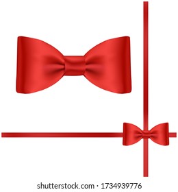 Hand drawn decorative colored red bow ribbon. Bow page decoration, packaging, invitation elements, Christmas, Valentine, birthday, holiday gift wrapping elements