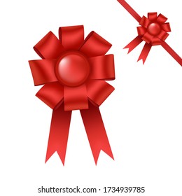 Hand drawn decorative colored red bow ribbon. Bow page decoration, packaging, invitation elements, Christmas, Valentine, birthday, holiday gift wrapping elements