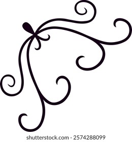 Hand drawn decorative corner ornament featuring elegant swirls and flourishes, creating a sophisticated and artistic design element for various projects