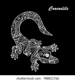 Hand drawn decorative crocodile, design element. Can be used for cards, invitations, scrapbooking, print, fabric, gift wrap, manufacturing, posters. Animal theme