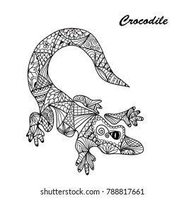 Hand drawn decorative crocodile, design element. Can be used for cards, invitations, scrapbooking, print, fabric, gift wrap, manufacturing, posters. Animal theme