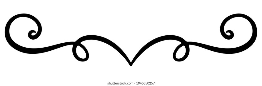 Hand drawn decorative curl, swirl, divider. Vector design, line elements, ink illustration, separator