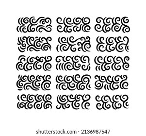 Hand drawn decorative curls and swirls. A collection of vintage vector design elements. Ink illustration.
