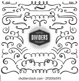 Hand drawn decorative curls, swirls, dividers collection. Vintage vector design elements. Ink illustration.