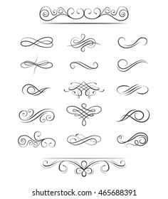 Hand drawn decorative curls and swirls collection. Vintage vector design elements. Ink illustration.