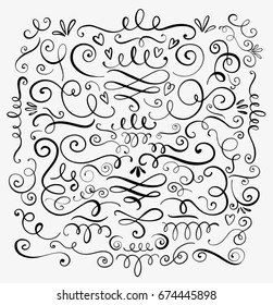 Hand drawn decorative curls and swirls. A collection of vintage vector design elements. Ink illustration. - Shutterstock ID 674445898