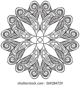 Hand drawn decorative design element - like stylized flower - coloring sheet for adults