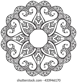 Hand drawn decorative design element - like stylized flower - coloring sheet for adults