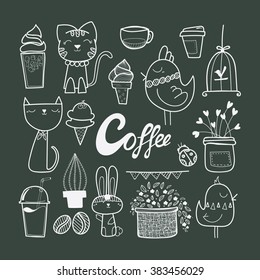 Hand drawn Decorative design elements for Coffee shop.
