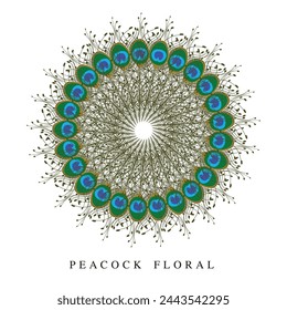 Hand drawn decorative design, Vector floral illustration, Peacock tail vector floral art