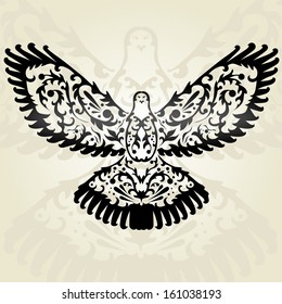 hand drawn decorative dove, design element