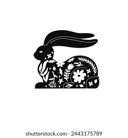 Hand drawn Decorative Easter Bunny Linocut