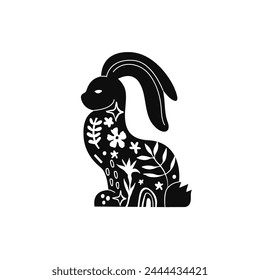 Hand drawn Decorative Easter Bunny Linocut