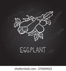 Hand drawn decorative eggplants , design elements. Can be used for cards, invitations, gift wrap, print, scrapbooking. Kitchen theme. Chalkboard background