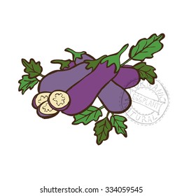 Hand drawn decorative eggplants , design elements. Can be used for cards, invitations, gift wrap, print, scrapbooking. Kitchen theme